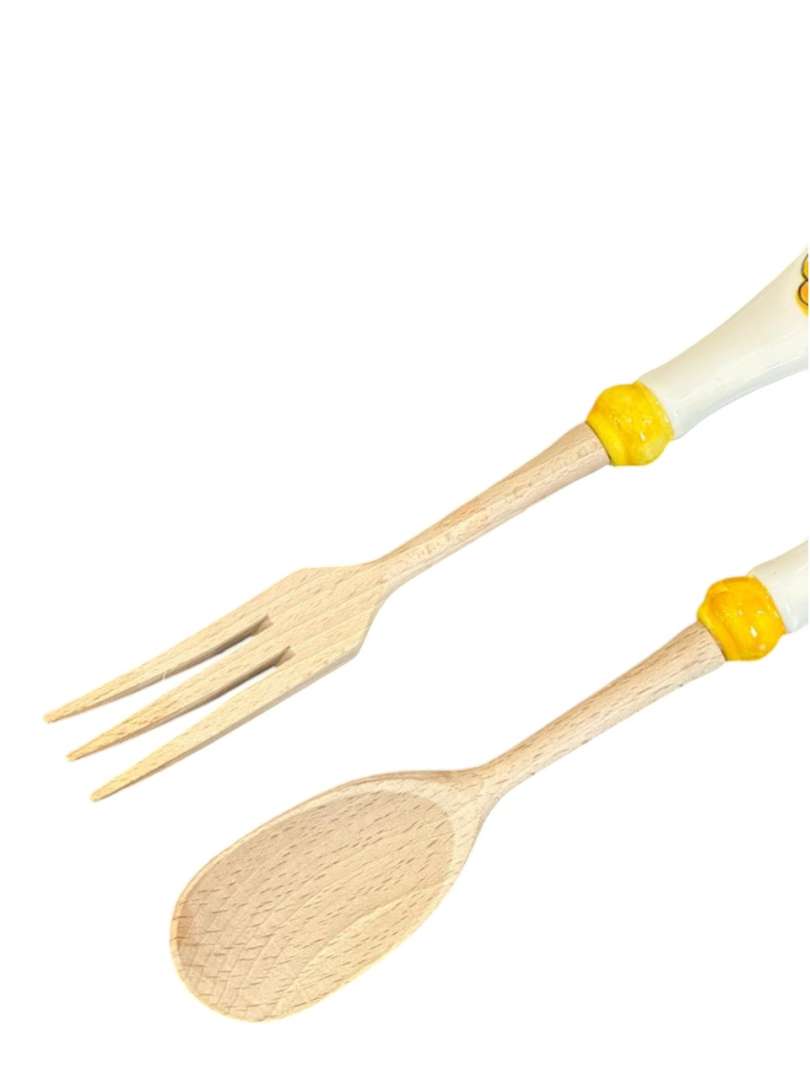 Set de cubiertos para servir de madera y cerámica Sicilia (Tenedor y cucharon) - Imagen 3