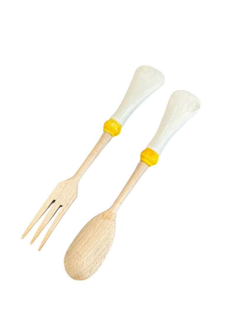 Set de cubiertos para servir de madera y cerámica Sicilia (Tenedor y cucharon) - Imagen 4