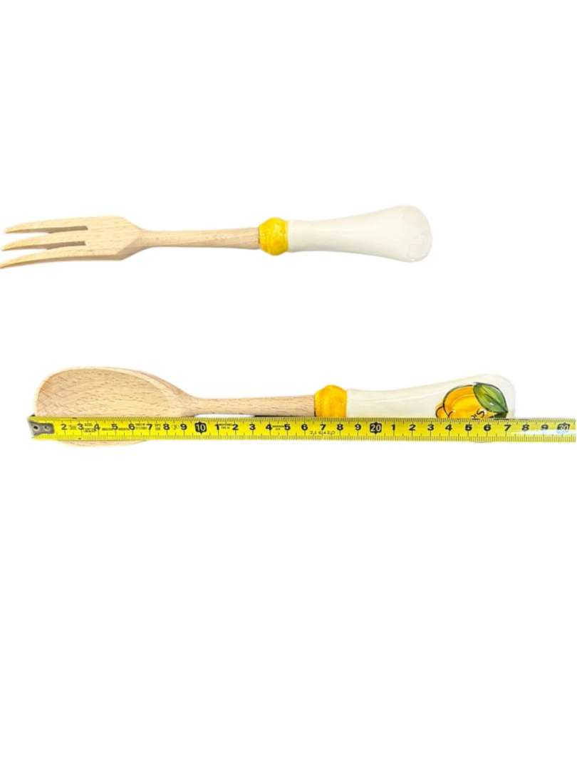 Set de cubiertos para servir de madera y cerámica Sicilia (Tenedor y cucharon) - Imagen 5