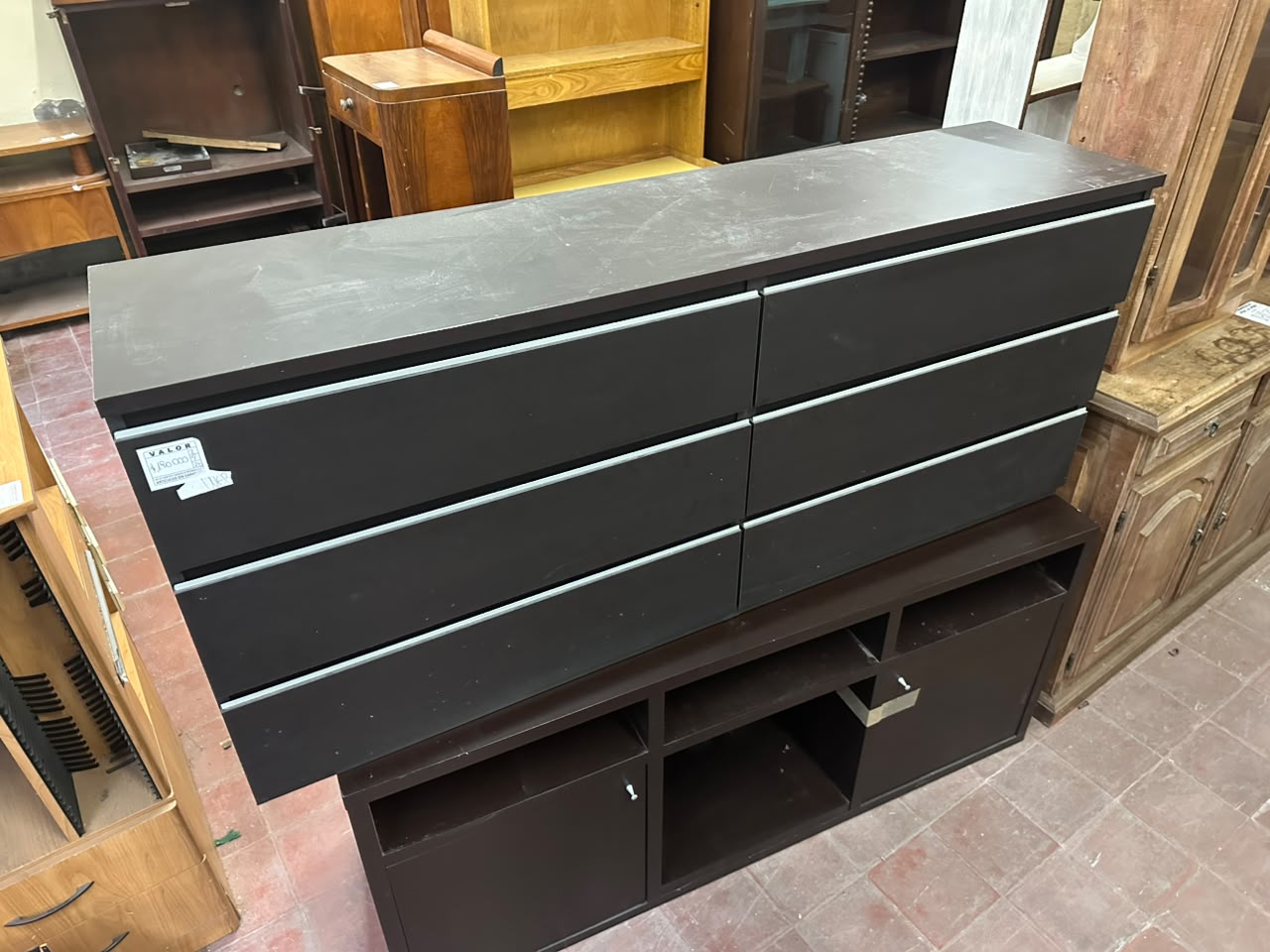 Mueble cajonera baja en melamina gris oscuro - Imagen 2