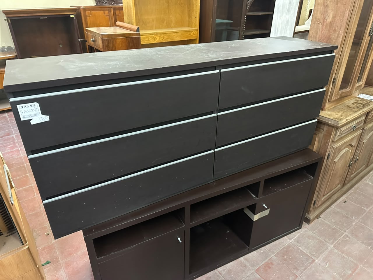 Mueble cajonera baja en melamina gris oscuro - Imagen 4