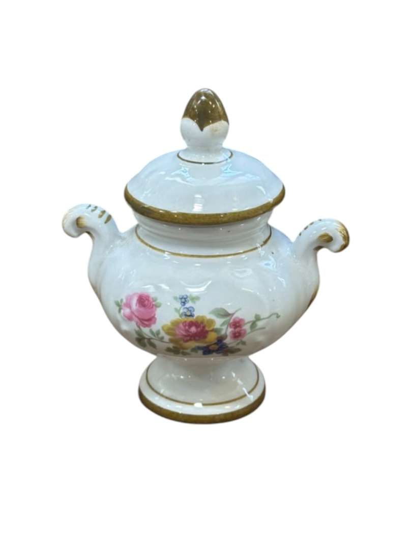 Antiguo jarron pequeño / azucarero de porcelana con tapa - Imagen 2