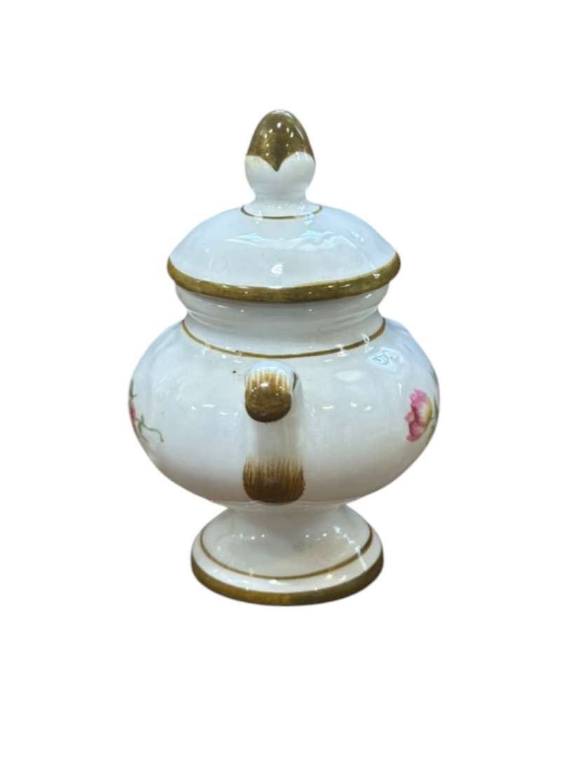 Antiguo jarron pequeño / azucarero de porcelana con tapa - Imagen 3
