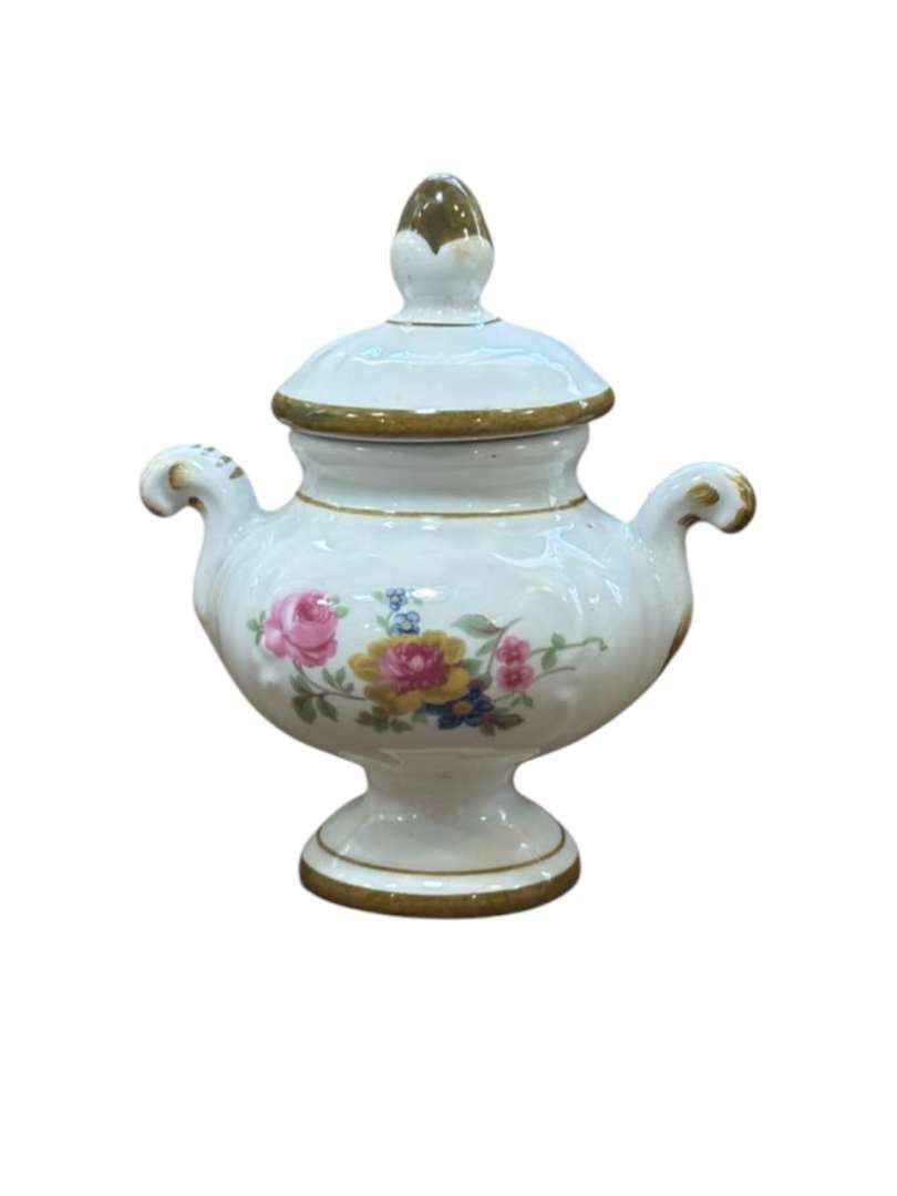 Antiguo jarron pequeño / azucarero de porcelana con tapa - Imagen 5