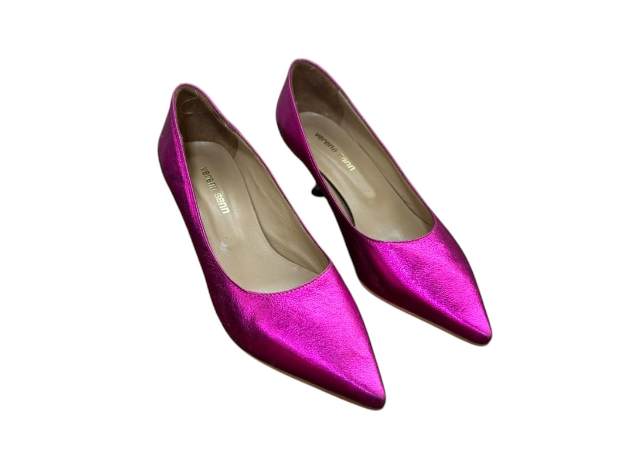 Zapatos stiletto metalizados “Verena Senn” en tono fucsia