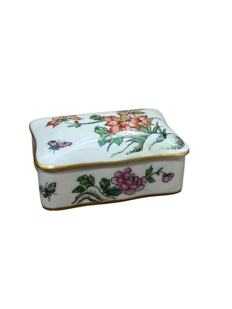 Alhajero pequeño de porcelana Mapo con motivos florales y mariposas
