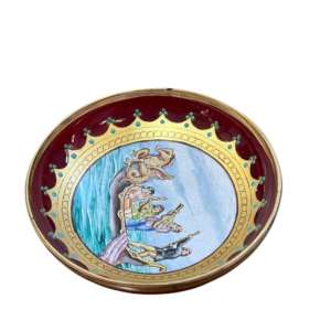 PLATITO DE VIDRIO VINTAGE COLOR ROJO RUBÍ – ESCENA VENECIANA ESMALTADA