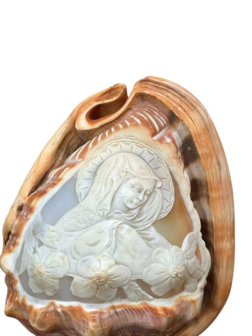 FIGURA DE LA VIRGEN TALLADA EN CARACOL MARINO (CAMAFEO EN CARACOL) - Imagen 7