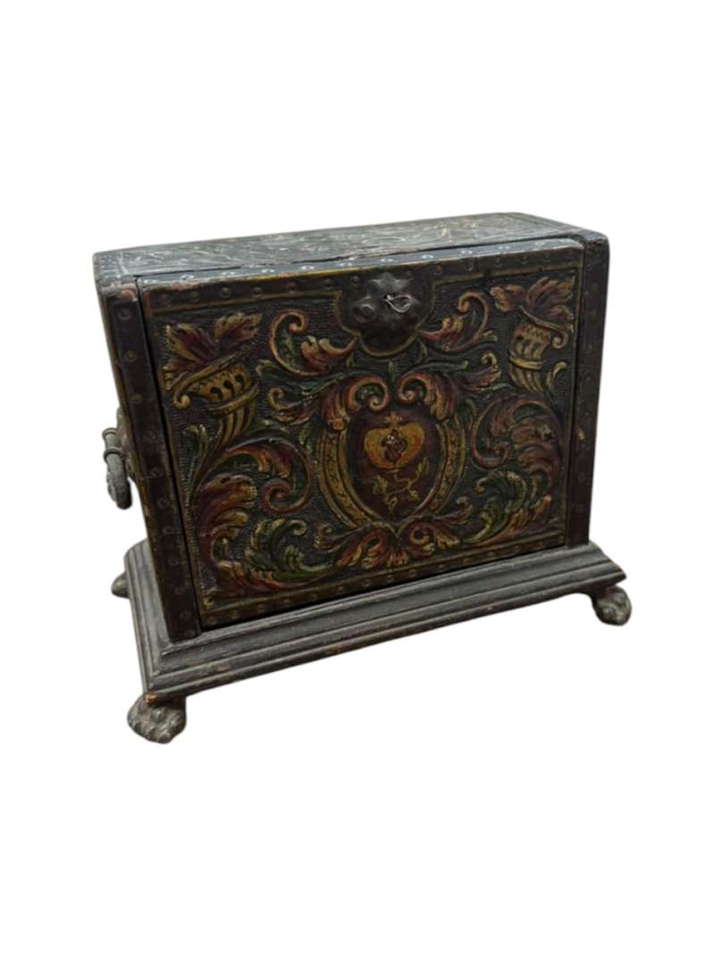 ANTIGUO CIGARRERO DE MESA EN MADERA Y CUERO TRABAJADO - Imagen 3