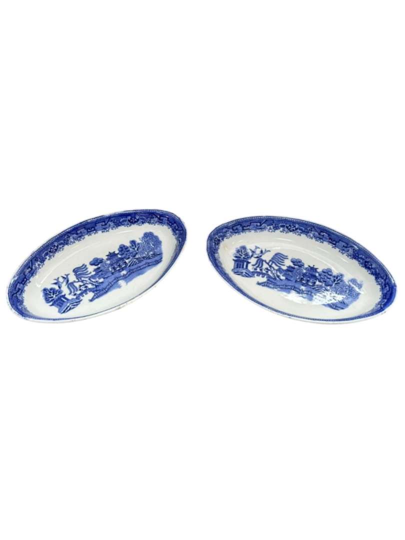 Par de platos ovalados Ingleses Old Willow Adderleys Ltd - Imagen 2