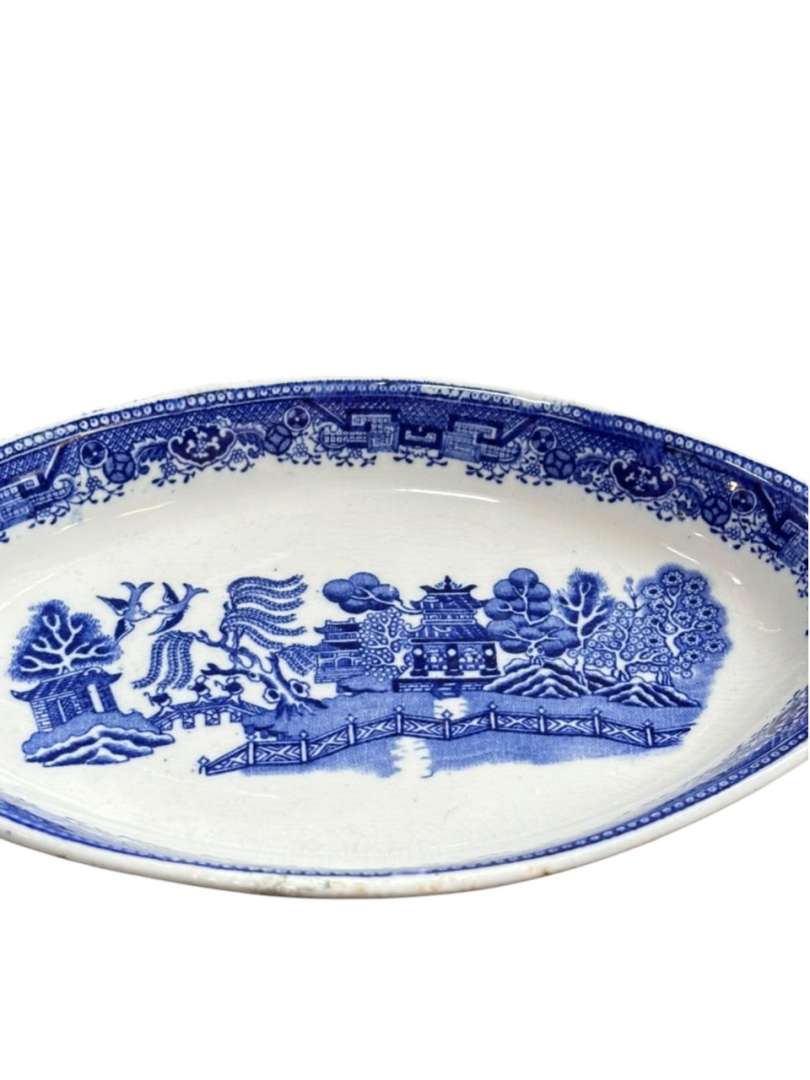 Par de platos ovalados Ingleses Old Willow Adderleys Ltd - Imagen 3