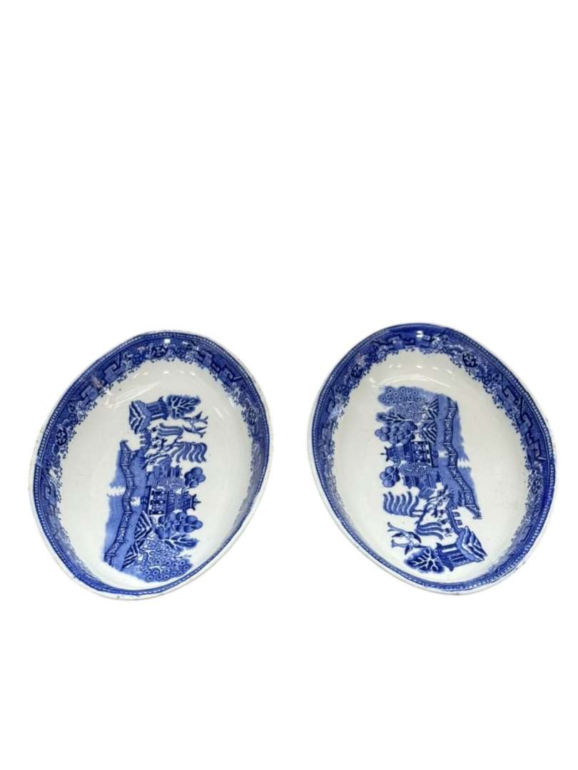 Par de platos ovalados Ingleses Old Willow Adderleys Ltd - Imagen 5