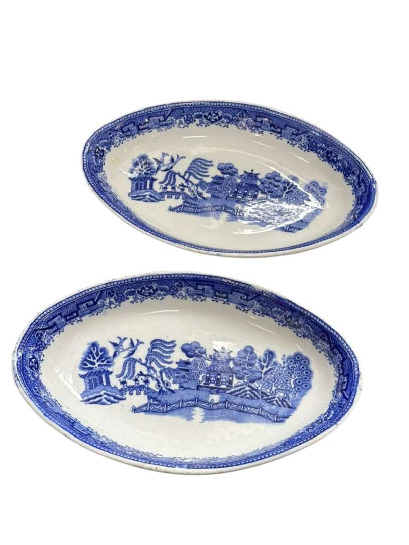 Par de platos ovalados Ingleses Old Willow Adderleys Ltd - Imagen 6