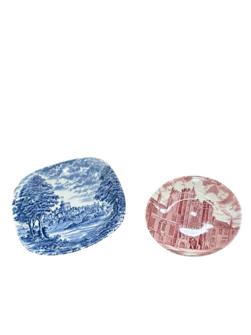 Par de platitos Ingleses en loza vintage Enoch Wedgwood Ltd Royal Homes Of Britain