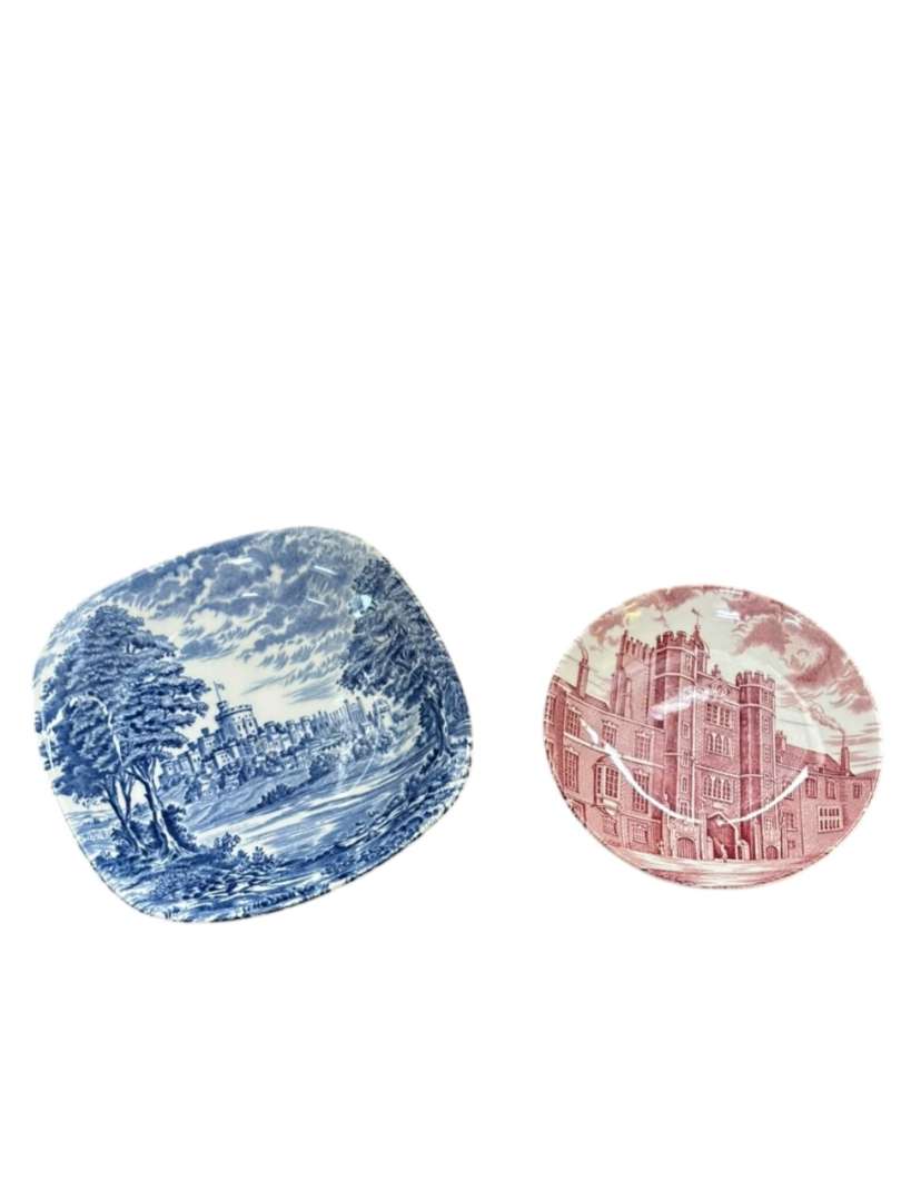 Par de platitos Ingleses en loza vintage Enoch Wedgwood Ltd Royal Homes Of Britain - Imagen 2
