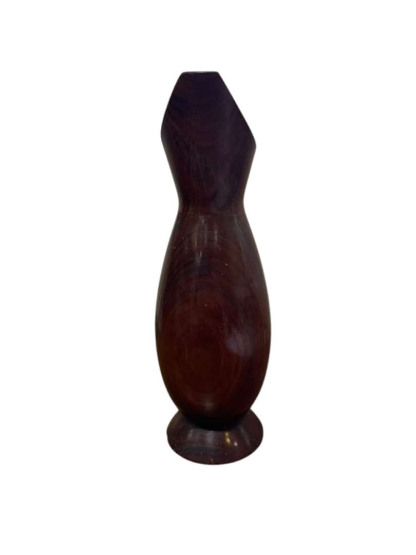 Jarra ornamental de madera torneada con asa metálica - Imagen 2