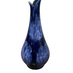 Florero pequeño de cerámica esmaltada en azul cobalto chorreado