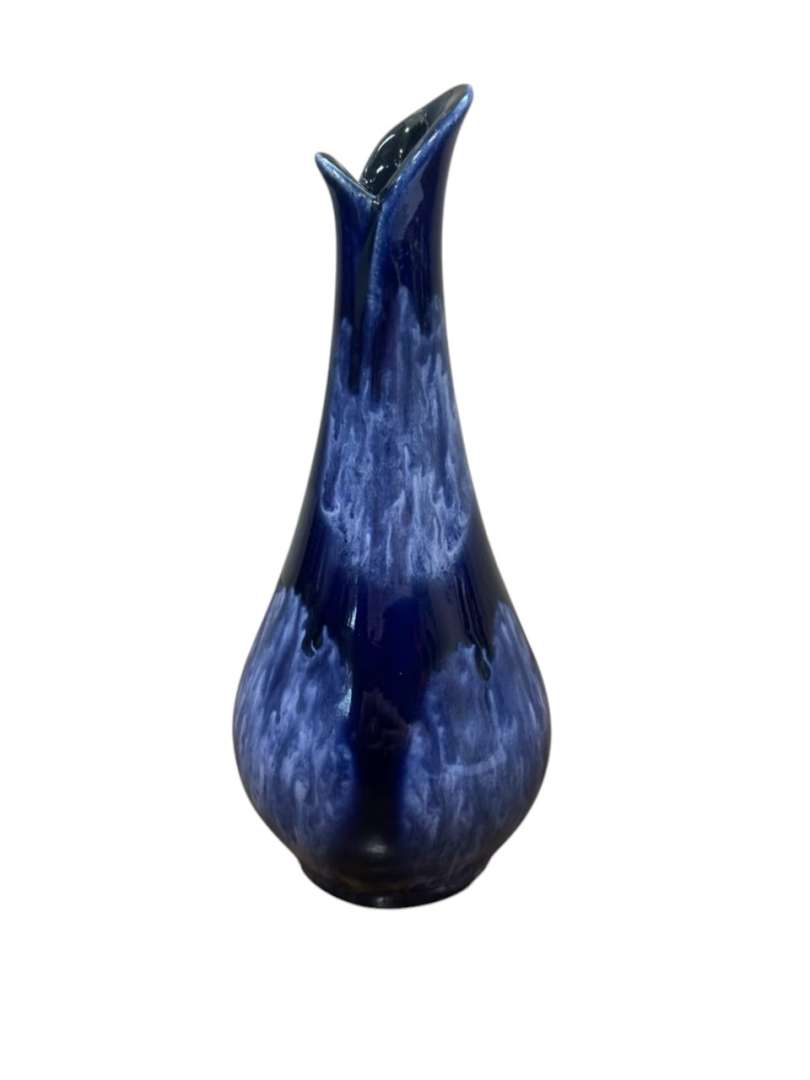 Florero pequeño de cerámica esmaltada en azul cobalto chorreado
