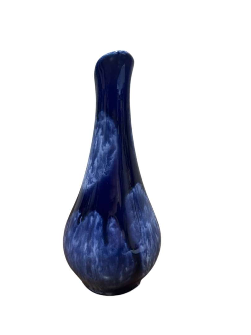 Florero pequeño de cerámica esmaltada en azul cobalto chorreado - Imagen 2