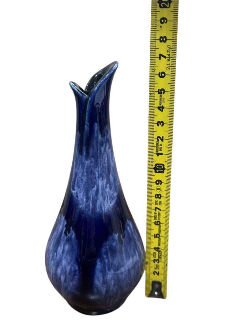 Florero pequeño de cerámica esmaltada en azul cobalto chorreado - Imagen 8