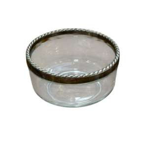 Bowl / cuenco profundo de vidrio Bormioli Rocco con borde de metal trenzado ITALY