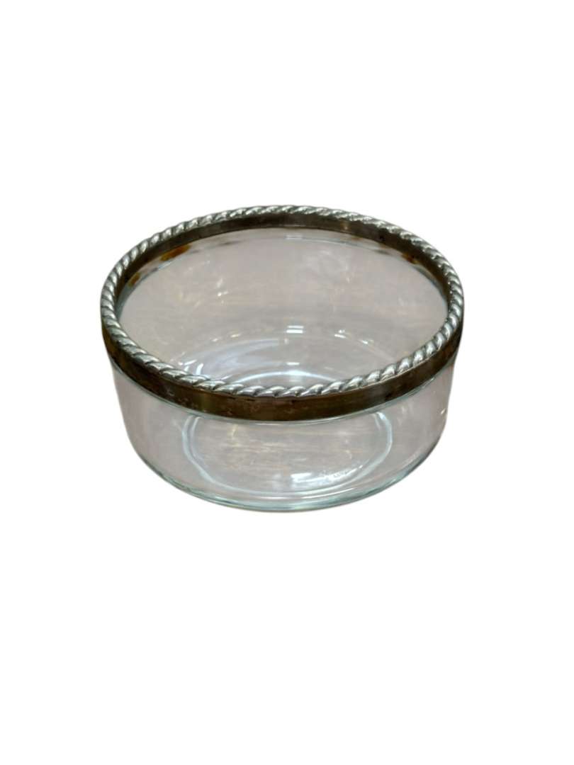 Bowl / cuenco profundo de vidrio Bormioli Rocco con borde de metal trenzado ITALY