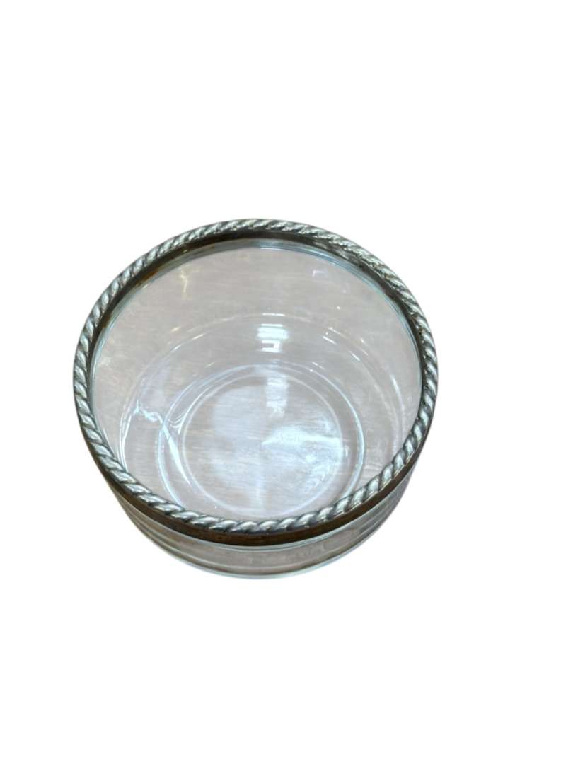 Bowl / cuenco profundo de vidrio Bormioli Rocco con borde de metal trenzado ITALY - Imagen 2