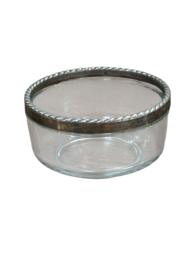 Bowl / cuenco profundo de vidrio Bormioli Rocco con borde de metal trenzado ITALY - Imagen 3