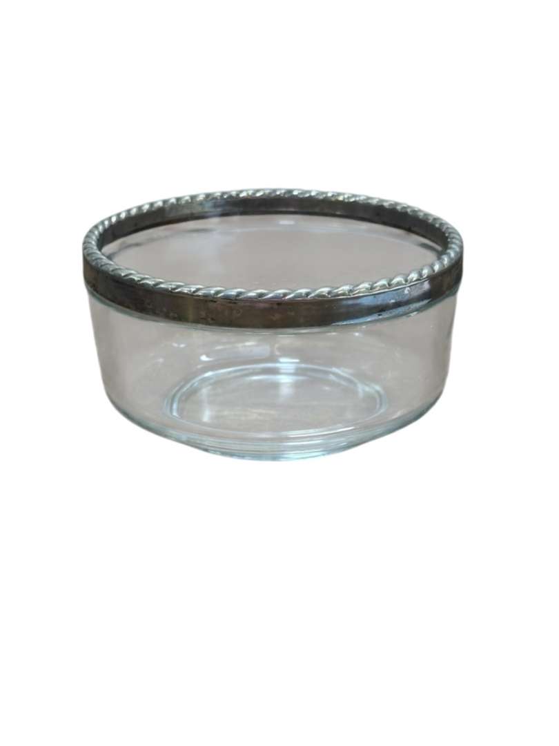 Bowl / cuenco profundo de vidrio Bormioli Rocco con borde de metal trenzado ITALY - Imagen 4
